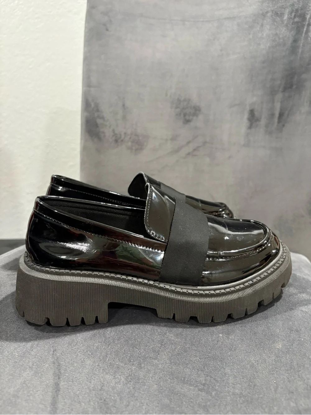 SHEIN Black Patent Chunky Loafers